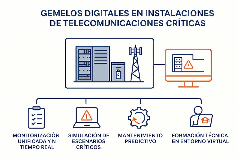 gemelos digitales en instalaciones de telecomunicaciones críticas